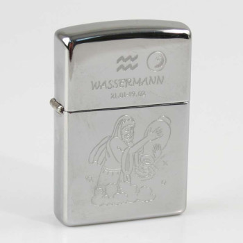 ZIPPO chrom poliert Wassermann Ha in kleiner Holzbox - 1